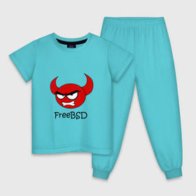 Детская пижама хлопок с принтом FreeBSD демон в Екатеринбурге, 100% хлопок |  брюки и футболка прямого кроя, без карманов, на брюках мягкая резинка на поясе и по низу штанин
 | bsd | demon | freebsd | os | unix | демон | злой | ос | чёртик