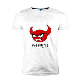 Мужская футболка премиум с принтом FreeBSD демон в Екатеринбурге, 92% хлопок, 8% лайкра | приталенный силуэт, круглый вырез ворота, длина до линии бедра, короткий рукав | bsd | demon | freebsd | os | unix | демон | злой | ос | чёртик
