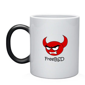 Кружка хамелеон с принтом FreeBSD демон в Екатеринбурге, керамика | меняет цвет при нагревании, емкость 330 мл | Тематика изображения на принте: bsd | demon | freebsd | os | unix | демон | злой | ос | чёртик