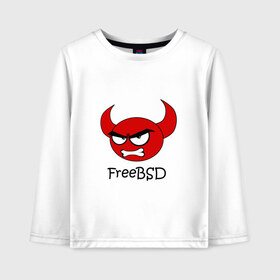 Детский лонгслив хлопок с принтом FreeBSD демон в Екатеринбурге, 100% хлопок | круглый вырез горловины, полуприлегающий силуэт, длина до линии бедер | bsd | demon | freebsd | os | unix | демон | злой | ос | чёртик