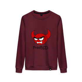 Женский свитшот хлопок с принтом FreeBSD демон в Екатеринбурге, 100% хлопок | прямой крой, круглый вырез, на манжетах и по низу широкая трикотажная резинка  | bsd | demon | freebsd | os | unix | демон | злой | ос | чёртик