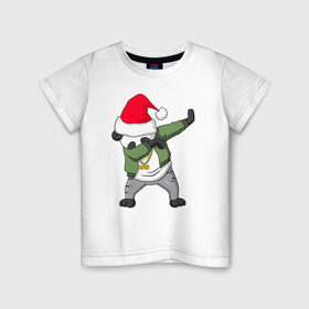 Детская футболка хлопок с принтом Панда DAB дед Мороз в Екатеринбурге, 100% хлопок | круглый вырез горловины, полуприлегающий силуэт, длина до линии бедер | Тематика изображения на принте: dab | дед мороз | новый год | панда dab | панда dab дед мороз