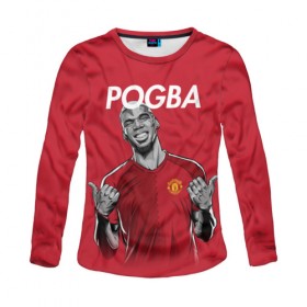 Женский лонгслив 3D с принтом Pogba Manchester United в Екатеринбурге, 100% полиэстер | длинные рукава, круглый вырез горловины, полуприлегающий силуэт | mu | paul | pogba | манчестер юнайтед | мю | погба | форма