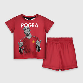 Детский костюм с шортами 3D с принтом Pogba Manchester United в Екатеринбурге,  |  | mu | paul | pogba | манчестер юнайтед | мю | погба | форма