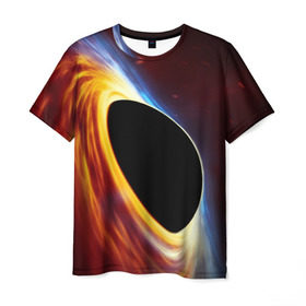 Мужская футболка 3D с принтом Black planet в Екатеринбурге, 100% полиэфир | прямой крой, круглый вырез горловины, длина до линии бедер | Тематика изображения на принте: black hole | planet | space | астрономия | вселенная | звёзды | космос | млечный путь | планета | чёрная дыра