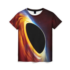 Женская футболка 3D с принтом Black planet в Екатеринбурге, 100% полиэфир ( синтетическое хлопкоподобное полотно) | прямой крой, круглый вырез горловины, длина до линии бедер | black hole | planet | space | астрономия | вселенная | звёзды | космос | млечный путь | планета | чёрная дыра