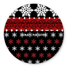 Коврик круглый с принтом Праздничный Iron Maiden в Екатеринбурге, резина и полиэстер | круглая форма, изображение наносится на всю лицевую часть | iron maiden | адриан смит | айрон мейден | г | группа | дэйв мюррей | железная дева | знак | ирон майден | красный | метал | мрачный | музыка | надпись | новогодний | новый год | песни | праздник | рождество