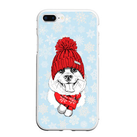 Чехол для iPhone 7Plus/8 Plus матовый с принтом Собачка в шапочке в Екатеринбурге, Силикон | Область печати: задняя сторона чехла, без боковых панелей | зима | новый год | подарок | рождество | собака