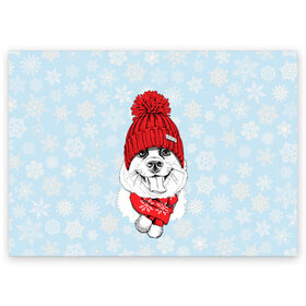 Поздравительная открытка с принтом Собачка в шапочке в Екатеринбурге, 100% бумага | плотность бумаги 280 г/м2, матовая, на обратной стороне линовка и место для марки
 | зима | новый год | подарок | рождество | собака