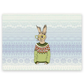 Поздравительная открытка с принтом Кролик хипстер в Екатеринбурге, 100% бумага | плотность бумаги 280 г/м2, матовая, на обратной стороне линовка и место для марки
 | зима | кролик | новый год | подарок | рождество
