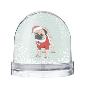 Снежный шар с принтом Мопс Санта Клаус в Екатеринбурге, Пластик | Изображение внутри шара печатается на глянцевой фотобумаге с двух сторон | зима | новый год | подарок | рождество