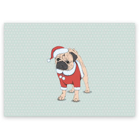 Поздравительная открытка с принтом Мопс Санта Клаус в Екатеринбурге, 100% бумага | плотность бумаги 280 г/м2, матовая, на обратной стороне линовка и место для марки
 | Тематика изображения на принте: зима | новый год | подарок | рождество