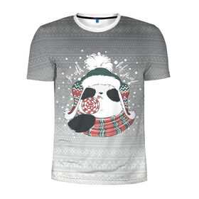 Мужская футболка 3D спортивная с принтом So cold, but sweet в Екатеринбурге, 100% полиэстер с улучшенными характеристиками | приталенный силуэт, круглая горловина, широкие плечи, сужается к линии бедра | зима | новый год | панда | подарок | рождество