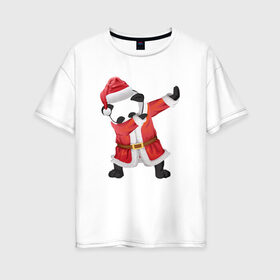 Женская футболка хлопок Oversize с принтом Панда Санта-Клаус в Екатеринбурге, 100% хлопок | свободный крой, круглый ворот, спущенный рукав, длина до линии бедер
 | зима | новый год | панда | подарок | рождество