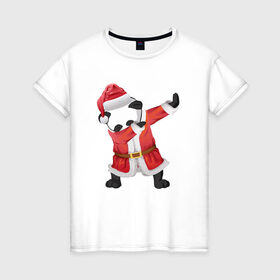 Женская футболка хлопок с принтом Панда Санта-Клаус в Екатеринбурге, 100% хлопок | прямой крой, круглый вырез горловины, длина до линии бедер, слегка спущенное плечо | зима | новый год | панда | подарок | рождество