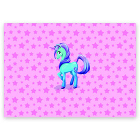 Поздравительная открытка с принтом Единорог в Екатеринбурге, 100% бумага | плотность бумаги 280 г/м2, матовая, на обратной стороне линовка и место для марки
 | dream | pink | poni | pony | unicorn | единорог | звездочки | звезды | пони | розовый