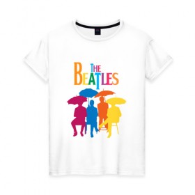 Женская футболка хлопок с принтом The beatles в Екатеринбурге, 100% хлопок | прямой крой, круглый вырез горловины, длина до линии бедер, слегка спущенное плечо | bright | british | legendary | liverpool | rainbow | rock group | spectrum | the beatles | яркие цвета