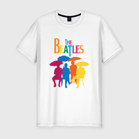 Мужская футболка премиум с принтом The beatles в Екатеринбурге, 92% хлопок, 8% лайкра | приталенный силуэт, круглый вырез ворота, длина до линии бедра, короткий рукав | bright | british | legendary | liverpool | rainbow | rock group | spectrum | the beatles | яркие цвета