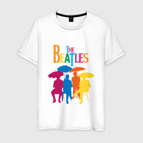 Мужская футболка хлопок с принтом The beatles в Екатеринбурге, 100% хлопок | прямой крой, круглый вырез горловины, длина до линии бедер, слегка спущенное плечо. | bright | british | legendary | liverpool | rainbow | rock group | spectrum | the beatles | яркие цвета
