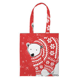 Сумка 3D повседневная с принтом Белый медведь в свитере в Екатеринбурге, 100% полиэстер | Плотность: 200 г/м2; Размер: 34×35 см; Высота лямок: 30 см | red | snow | snowflakes | stars | sweater | white bear | winter | белый медведь | звезды | зима | красный | снег | снежинки