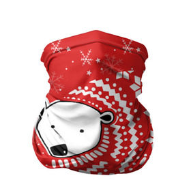 Бандана-труба 3D с принтом Белый медведь в свитере в Екатеринбурге, 100% полиэстер, ткань с особыми свойствами — Activecool | плотность 150‒180 г/м2; хорошо тянется, но сохраняет форму | red | snow | snowflakes | stars | sweater | white bear | winter | белый медведь | звезды | зима | красный | снег | снежинки