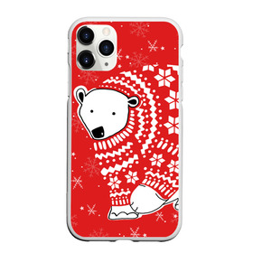 Чехол для iPhone 11 Pro матовый с принтом Белый медведь в свитере в Екатеринбурге, Силикон |  | Тематика изображения на принте: red | snow | snowflakes | stars | sweater | white bear | winter | белый медведь | звезды | зима | красный | снег | снежинки
