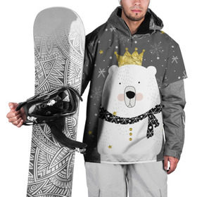 Накидка на куртку 3D с принтом Белый медведь в короне в Екатеринбурге, 100% полиэстер |  | Тематика изображения на принте: animal | bear | crown | gold | mountains | scarf | snow | snowflakes | stars | white | winter | белый | горы | животные | звезды | зима | золотая | корона | медведь | снег | снежинки | шарф