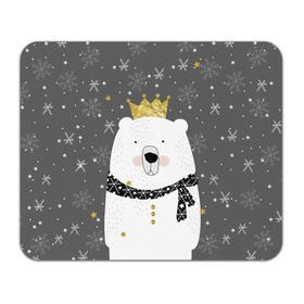 Коврик прямоугольный с принтом Белый медведь в короне в Екатеринбурге, натуральный каучук | размер 230 х 185 мм; запечатка лицевой стороны | Тематика изображения на принте: animal | bear | crown | gold | mountains | scarf | snow | snowflakes | stars | white | winter | белый | горы | животные | звезды | зима | золотая | корона | медведь | снег | снежинки | шарф