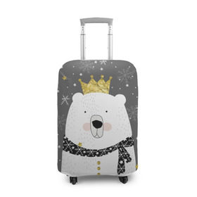 Чехол для чемодана 3D с принтом Белый медведь в короне в Екатеринбурге, 86% полиэфир, 14% спандекс | двустороннее нанесение принта, прорези для ручек и колес | animal | bear | crown | gold | mountains | scarf | snow | snowflakes | stars | white | winter | белый | горы | животные | звезды | зима | золотая | корона | медведь | снег | снежинки | шарф