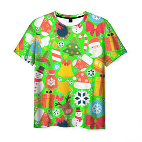 Мужская футболка 3D с принтом Новогодняя текстура в Екатеринбурге, 100% полиэфир | прямой крой, круглый вырез горловины, длина до линии бедер | елка | елочные игрушки | зима | подарки | снеговик