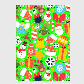 Скетчбук с принтом Новогодняя текстура в Екатеринбурге, 100% бумага
 | 48 листов, плотность листов — 100 г/м2, плотность картонной обложки — 250 г/м2. Листы скреплены сверху удобной пружинной спиралью | Тематика изображения на принте: елка | елочные игрушки | зима | подарки | снеговик