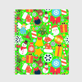 Тетрадь с принтом Новогодняя текстура в Екатеринбурге, 100% бумага | 48 листов, плотность листов — 60 г/м2, плотность картонной обложки — 250 г/м2. Листы скреплены сбоку удобной пружинной спиралью. Уголки страниц и обложки скругленные. Цвет линий — светло-серый
 | елка | елочные игрушки | зима | подарки | снеговик