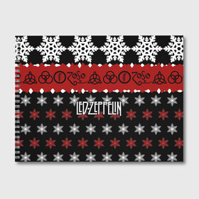 Альбом для рисования с принтом Праздничный Led Zeppelin в Екатеринбурге, 100% бумага
 | матовая бумага, плотность 200 мг. | led zeppelin | блюз | группа | джимми пейдж | джон генри бонэм | джон пол джонс | знак | красный | лед зепелен | лед зеппелин | метал | надпись | новогодний | новый год | праздник | роберт плант | рождество
