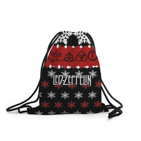 Рюкзак-мешок 3D с принтом Праздничный Led Zeppelin в Екатеринбурге, 100% полиэстер | плотность ткани — 200 г/м2, размер — 35 х 45 см; лямки — толстые шнурки, застежка на шнуровке, без карманов и подкладки | led zeppelin | блюз | группа | джимми пейдж | джон генри бонэм | джон пол джонс | знак | красный | лед зепелен | лед зеппелин | метал | надпись | новогодний | новый год | праздник | роберт плант | рождество