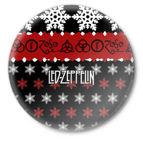 Значок с принтом Праздничный Led Zeppelin в Екатеринбурге,  металл | круглая форма, металлическая застежка в виде булавки | led zeppelin | блюз | группа | джимми пейдж | джон генри бонэм | джон пол джонс | знак | красный | лед зепелен | лед зеппелин | метал | надпись | новогодний | новый год | праздник | роберт плант | рождество