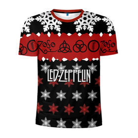 Мужская футболка 3D спортивная с принтом Праздничный Led Zeppelin в Екатеринбурге, 100% полиэстер с улучшенными характеристиками | приталенный силуэт, круглая горловина, широкие плечи, сужается к линии бедра | led zeppelin | блюз | группа | джимми пейдж | джон генри бонэм | джон пол джонс | знак | красный | лед зепелен | лед зеппелин | метал | надпись | новогодний | новый год | праздник | роберт плант | рождество
