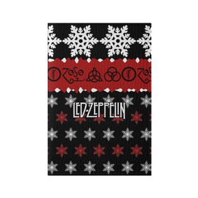 Обложка для паспорта матовая кожа с принтом Праздничный Led Zeppelin в Екатеринбурге, натуральная матовая кожа | размер 19,3 х 13,7 см; прозрачные пластиковые крепления | Тематика изображения на принте: led zeppelin | блюз | группа | джимми пейдж | джон генри бонэм | джон пол джонс | знак | красный | лед зепелен | лед зеппелин | метал | надпись | новогодний | новый год | праздник | роберт плант | рождество