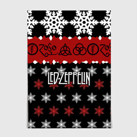 Постер с принтом Праздничный Led Zeppelin в Екатеринбурге, 100% бумага
 | бумага, плотность 150 мг. Матовая, но за счет высокого коэффициента гладкости имеет небольшой блеск и дает на свету блики, но в отличии от глянцевой бумаги не покрыта лаком | led zeppelin | блюз | группа | джимми пейдж | джон генри бонэм | джон пол джонс | знак | красный | лед зепелен | лед зеппелин | метал | надпись | новогодний | новый год | праздник | роберт плант | рождество