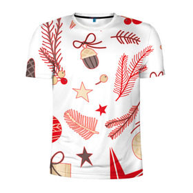 Мужская футболка 3D спортивная с принтом Новогодняя текстура в Екатеринбурге, 100% полиэстер с улучшенными характеристиками | приталенный силуэт, круглая горловина, широкие плечи, сужается к линии бедра | белый | елка | елочные игрушки | зима
