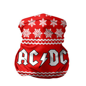 Бандана-труба 3D с принтом Праздничный AC/DC в Екатеринбурге, 100% полиэстер, ткань с особыми свойствами — Activecool | плотность 150‒180 г/м2; хорошо тянется, но сохраняет форму | Тематика изображения на принте: ac dc | acdc |   снежинки | ангус янг | ас дс | асдс | крис слэйд | новогодний | новый год | рождество | стиви янг | эксл роуз