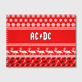 Альбом для рисования с принтом Праздничный AC DC в Екатеринбурге, 100% бумага
 | матовая бумага, плотность 200 мг. | ac dc | acdc |   снежинки | ангус янг | ас дс | асдс | крис слэйд | новогодний | новый год | рождество | стиви янг | эксл роуз