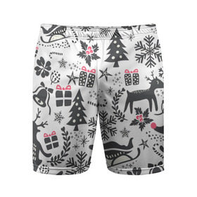Мужские шорты 3D спортивные с принтом Дуx рождества в Екатеринбурге,  |  | год | елка | зима | колокольчик  | новый | олень | подарки | праздник | сани | снег | снежинки | узор