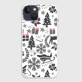 Чехол для iPhone 13 с принтом ДУХ РОЖДЕСТВА | MERRY CHRISTMAS в Екатеринбурге,  |  | год | елка | зима | колокольчик  | новый | олень | подарки | праздник | сани | снег | снежинки | узор