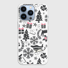 Чехол для iPhone 13 Pro с принтом ДУХ РОЖДЕСТВА | MERRY CHRISTMAS в Екатеринбурге,  |  | год | елка | зима | колокольчик  | новый | олень | подарки | праздник | сани | снег | снежинки | узор