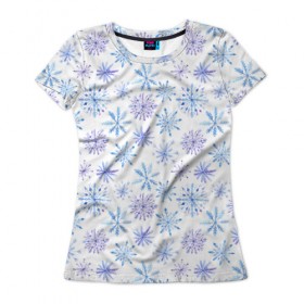 Женская футболка 3D с принтом Снежинки в Екатеринбурге, 100% полиэфир ( синтетическое хлопкоподобное полотно) | прямой крой, круглый вырез горловины, длина до линии бедер | christmas | new year | snow | новый год | рождество | снег | снежинка | снежинки