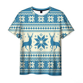 Мужская футболка 3D с принтом Наш веселый Новый год в Екатеринбурге, 100% полиэфир | прямой крой, круглый вырез горловины, длина до линии бедер | Тематика изображения на принте: новый год | олень | свитер | снег | снежинки | узор
