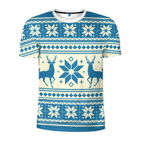 Мужская футболка 3D спортивная с принтом Наш веселый Новый год в Екатеринбурге, 100% полиэстер с улучшенными характеристиками | приталенный силуэт, круглая горловина, широкие плечи, сужается к линии бедра | новый год | олень | свитер | снег | снежинки | узор