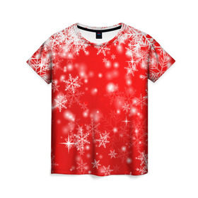 Женская футболка 3D с принтом Новогоднее чудо 1 в Екатеринбурге, 100% полиэфир ( синтетическое хлопкоподобное полотно) | прямой крой, круглый вырез горловины, длина до линии бедер | Тематика изображения на принте: новый год | снег | снежинки