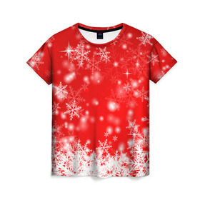 Женская футболка 3D с принтом Новогоднее чудо 2 в Екатеринбурге, 100% полиэфир ( синтетическое хлопкоподобное полотно) | прямой крой, круглый вырез горловины, длина до линии бедер | новый год | снег | снежинки