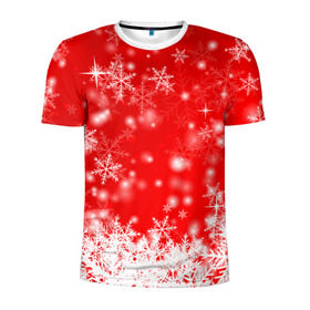 Мужская футболка 3D спортивная с принтом Новогоднее чудо 2 в Екатеринбурге, 100% полиэстер с улучшенными характеристиками | приталенный силуэт, круглая горловина, широкие плечи, сужается к линии бедра | новый год | снег | снежинки